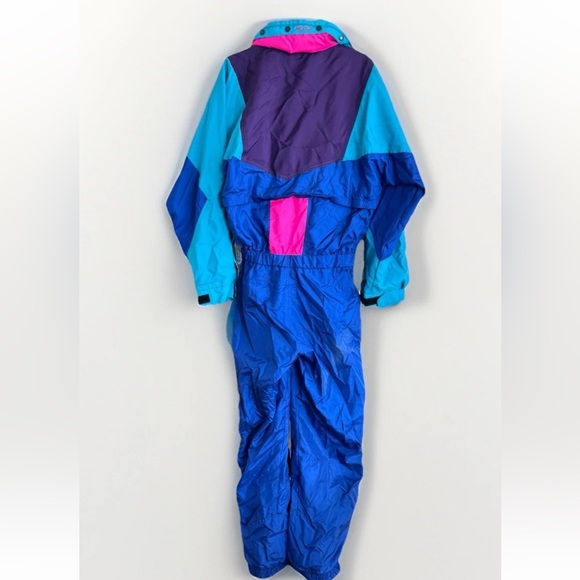 Vintage 80s 90s Nevica Blue & Pink Ski Suit One Piece Snowsuit Snow Bib *Flaws - Picture 2 of 16